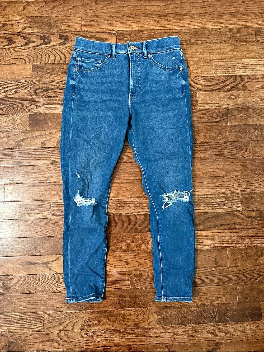 Express High Waisted Distressed Skinny Jeans Blue Waist 6
